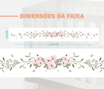 Faixa Decorativa Infantil Bebê Papel Parede Floral FX118