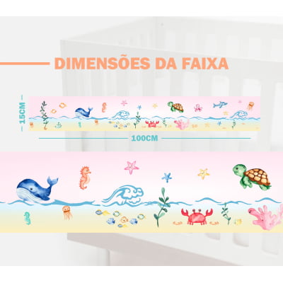 Faixa Decorativa Infantil Bebê Papel Parede Fundo do Mar Rosa FX47R