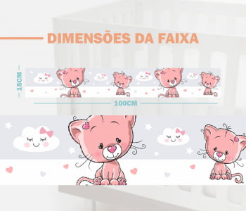 Faixa Decorativa Bebê Papel de Parede Gatinha no Balanço