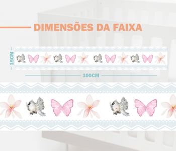 Faixa Decorativa Bebê Papel de Parede Pássaros e Borboletas