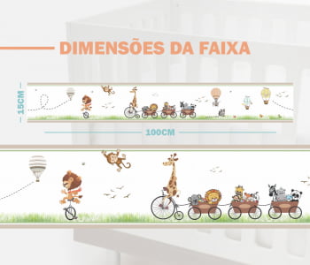 Faixa Decorativa Bebê Papel de Parede Safari Girafa com Animais