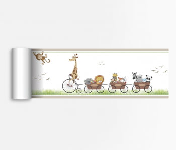 Faixa Decorativa Infantil Bebê Papel de Parede Safari Girafa com Animais - FX01