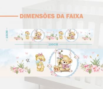 Faixa Decorativa Bebê Papel de Parede Ursinha no Balanço