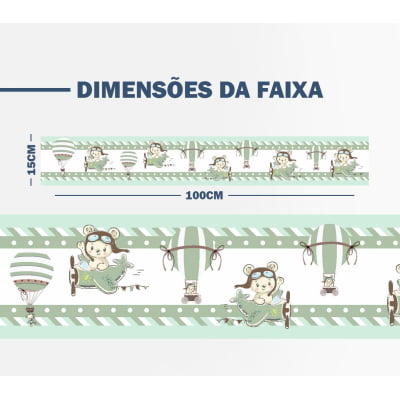 Faixa Decorativa Infantil Bebê Papel Parede Ursinho Aviador Verde