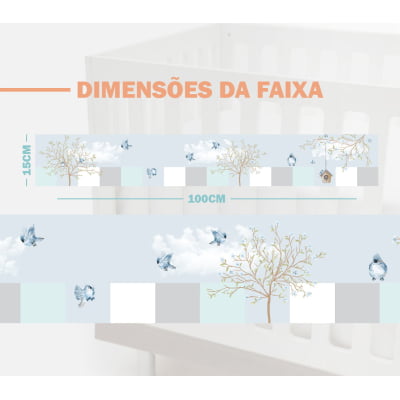 Faixa Decorativa Infantil Bebê passarinhos árvore céu azul quarto menino Fx312b