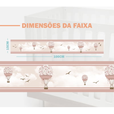 Faixa Decorativa Infantil Flores Balões Rosa