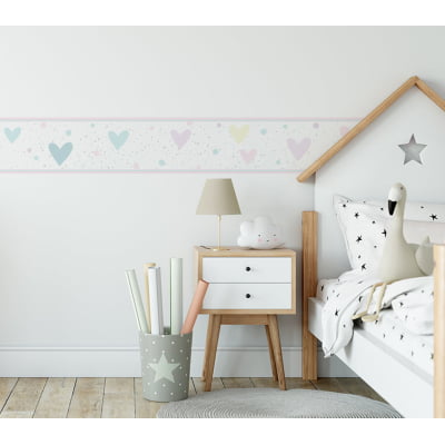 Faixa Decorativa para Quarto de Bebê Corações Coloridos - FX484