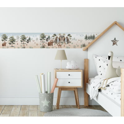 Faixa Decorativa para Quarto de Bebê Urso Bosque Animais - FX723