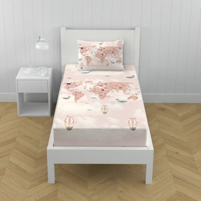 Fronha Infantil Mapa Mundi Rosa Menina 100% Algodão | Varoni Decor - FR74