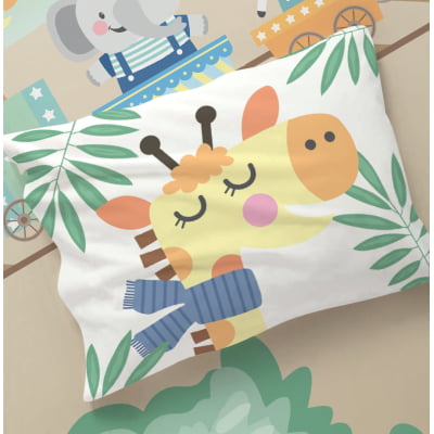 Fronha Infantil Personalizada  Avulsa Safári Girafa Verde 100% Algodão 50x70 - FR229