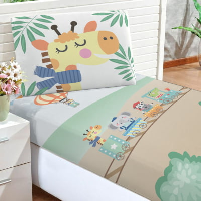 Fronha Infantil Personalizada Safári Girafa Verde 100% Algodão - FR229