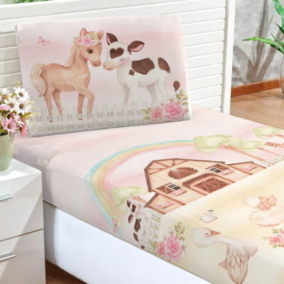 Fronha Infantil Personalizada Fazenda Feliz Rosa Menina 100% Algodão - FR87