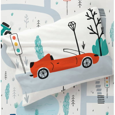Fronha Infantil Personalizada  Avulsa Carrinhos Pista Menino 100% Algodão 50x70 - FR356