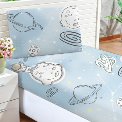 Fronha Infantil Personalizada Astronauta Espaço Azul 100% Algodão - FR463