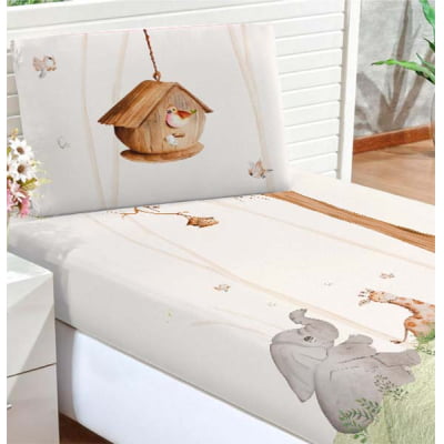 Lençol de Solteiro Safari Bosque Menino - L541 Papel de parede  infantil, Enxovais para Bebê, Kits Berço, Kit Cama, faixa decorativa, régua do crescimento, quadros decorativos infantil.