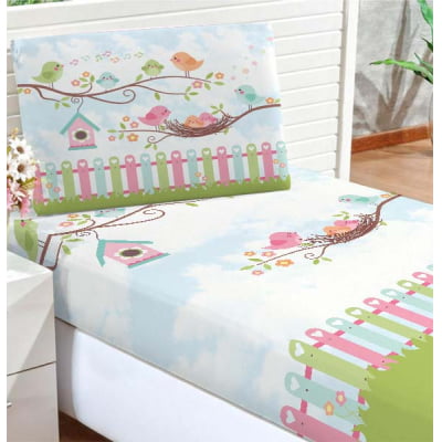Lençol de Solteiro Infantil Jardim Encantado Pássaros Menina- L29 Papel de parede  infantil, Enxovais para Bebê, Kits Berço, Kit Cama, faixa decorativa, régua do crescimento, quadros decorativos infantil.