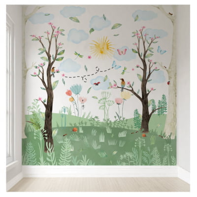 Papel de Parede Infantil Bosque Colorido Aquarela - VR450