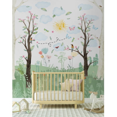 Papel de Parede Infantil Bosque Colorido