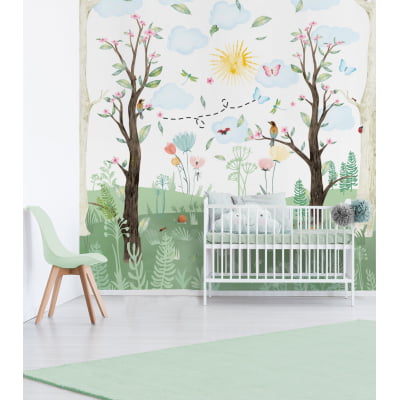 Papel de Parede Infantil Bosque Colorido Aquarela - VR450