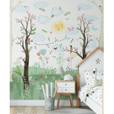 Papel de Parede Infantil Bosque Colorido