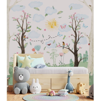 Papel de Parede Infantil Bosque Colorido