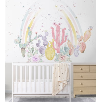 Papel de Parede Infantil Cactos Rosa Menina