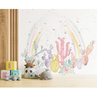 Papel de Parede Infantil Cactos Rosa Menina