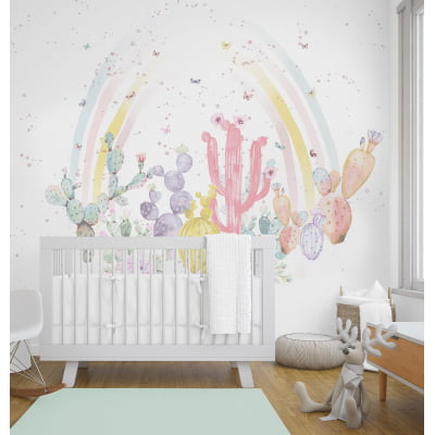 Papel de Parede Infantil Cactos Rosa Menina