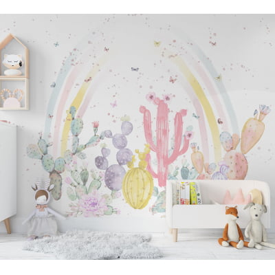 Papel de Parede Infantil Cactos Rosa Menina