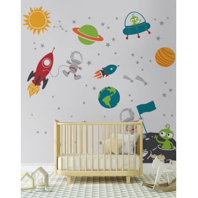 Papel de Parede Infantil Espaço, Astronauta e Foguetes