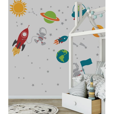 Papel de Parede Infantil Espaço, Astronauta e Foguetes