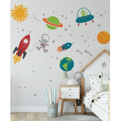 Papel de Parede Infantil Espaço, Astronauta e Foguetes