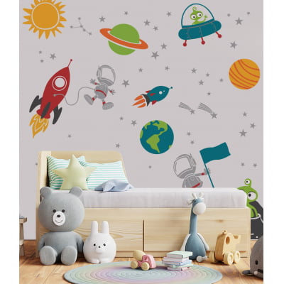 Papel de Parede Infantil Espaço, Astronauta e Foguetes