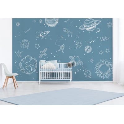 Papel de Parede Infantil Espaço, Astronauta e Planetas