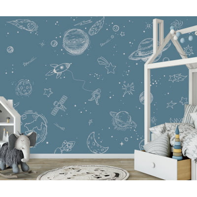 Papel de Parede Infantil Espaço, Astronauta e Planetas
