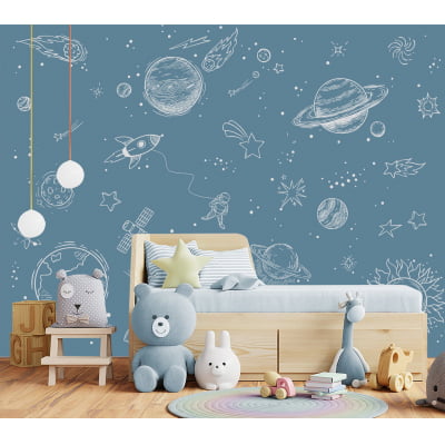 Papel de Parede Infantil Espaço, Astronauta e Planetas
