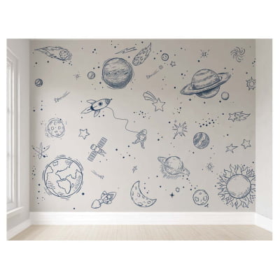 Papel de Parede Infantil Espaço, Astronauta e Planetas