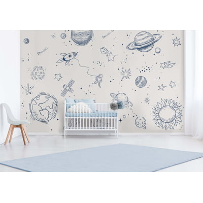 Papel de Parede Infantil Espaço, Astronauta e Planetas