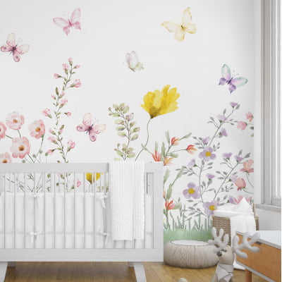 Papel de Parede Infantil Floral Aquarela