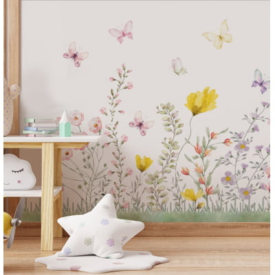 Papel de Parede Infantil Floral Aquarela