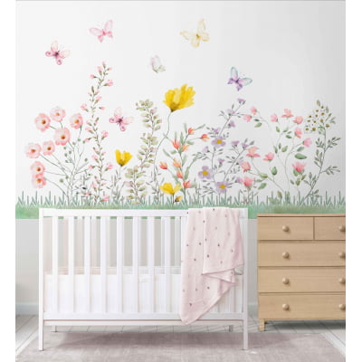 Papel de Parede Infantil Floral Aquarela