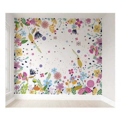 Papel de Parede Infantil Floral com Flores Multicoloridas