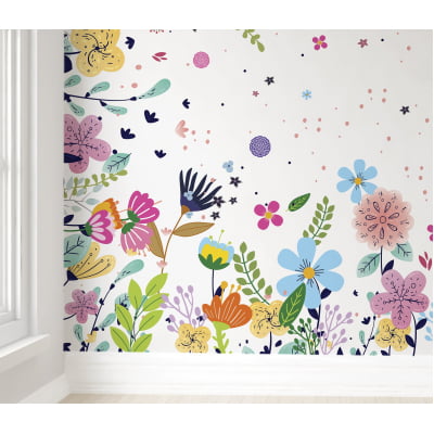 Papel de Parede Infantil Floral com Flores Multicoloridas