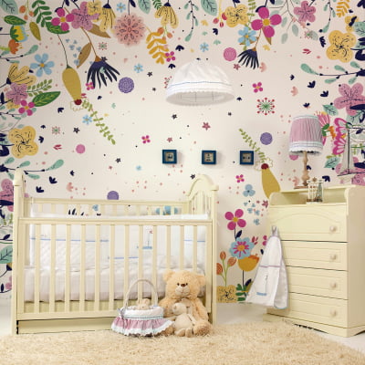 Papel de Parede Infantil Floral com Flores Multicoloridas