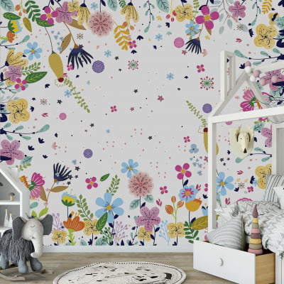 Papel de Parede Infantil Floral com Flores Multicoloridas