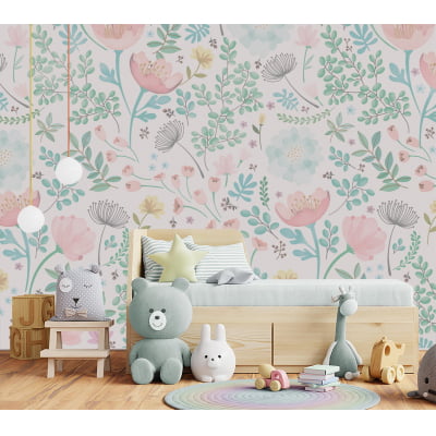 Papel de Parede Infantil Floral Menina