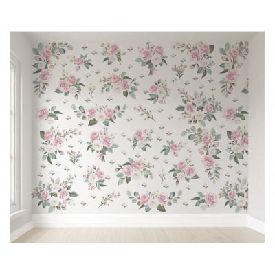 Papel de Parede Infantil Floral Rosas