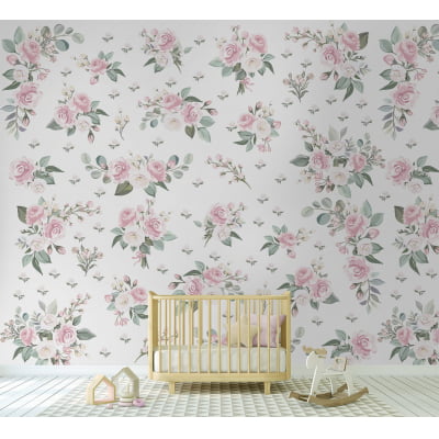 Papel de Parede Infantil Floral Rosas - VR444