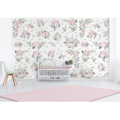 Papel de Parede Infantil Floral Rosas