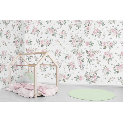 Papel de Parede Infantil Floral Rosas